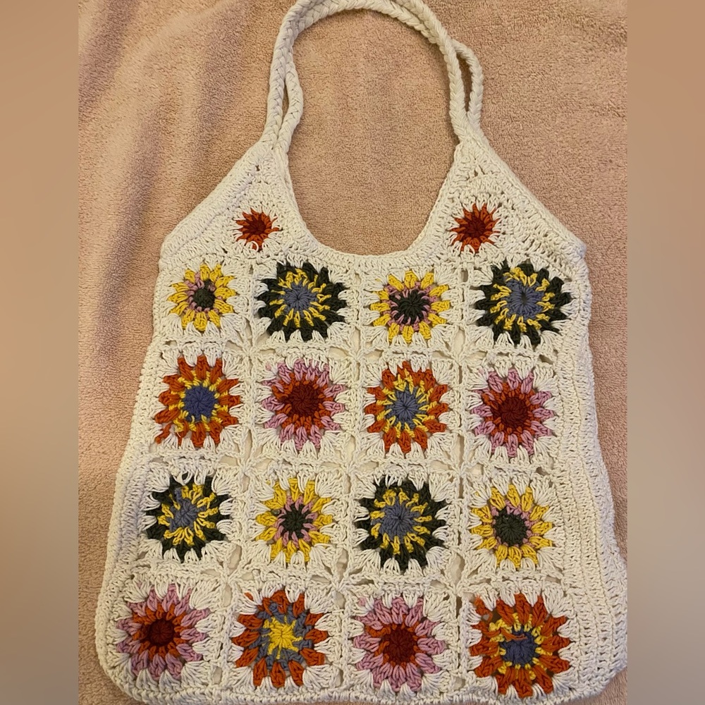 Target Universal Thread Floral Crochet Boho Bag Lagenlook Hippie Medium